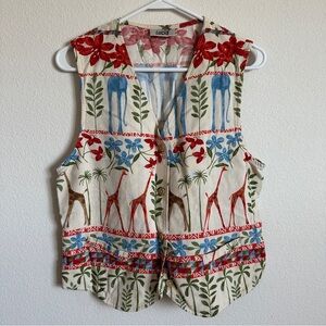 Lucia vintage 90s linen floral african animals print vest